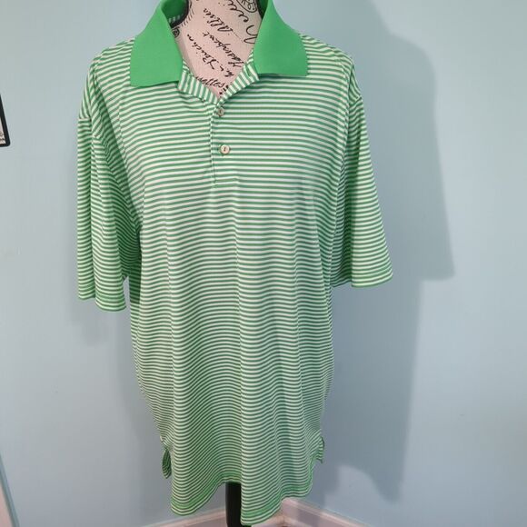 Peter Millar Summer Comfort Green White Horizontal Stripes Mens Polo extra large - Picture 1 of 6